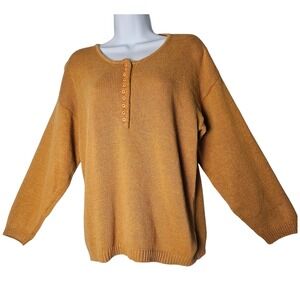 VTG Segue Mustard Yellow Knit‎ Henley Sweater Top Size Medium 55 Ramie 45 Cotton